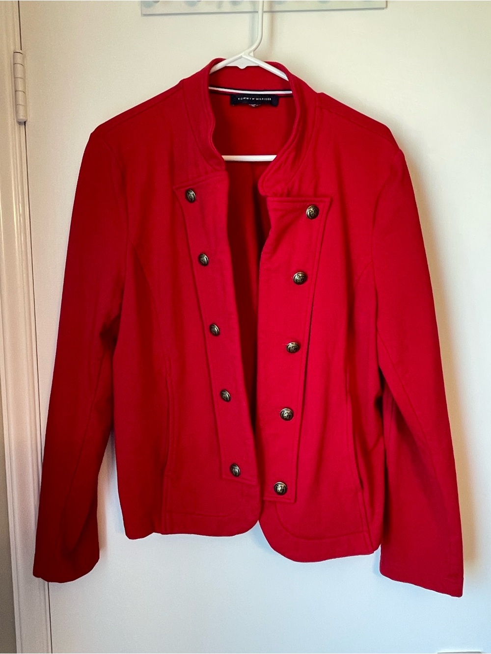 Tommy Hilfiger Bold Red Double-Breasted Military Blazer